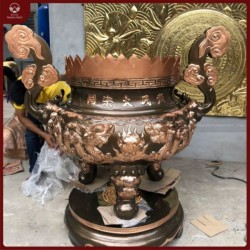 Lư hương đồng đỏ cạo màu cao 1m1 đường kính 80cm