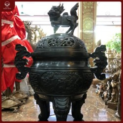 Lư hương hóa vàng bằng đồng hun giả cổ cao 1m15