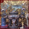 Lư hương đồng đỏ cạo màu họa tiết tranh tứ quý cao 1m2, nặng 210kg