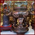 Lư hương đồng đỏ cạo màu họa tiết tranh tứ quý cao 1m2, nặng 210kg