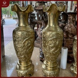 Lọ lộc bình đồng vàng catut chạm rồng cao 1m47 