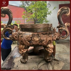 Lư hương đồng đỏ chạm rồng nổi nặng 410kg