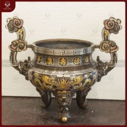 Lư hương đồng đỏ khảm ngũ sắc