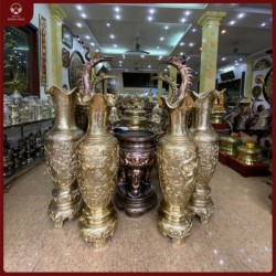 Đôi lộc bình catut chạm rồng phượng cao 1m2