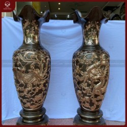 Lọ lộc bình rồng phượng bằng đồng đỏ cạo màu cao 1m45