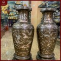 Đôi lộc bình đồng đỏ khảm tam khí long phụng