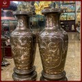 Đôi lộc bình đồng đỏ khảm tam khí long phụng