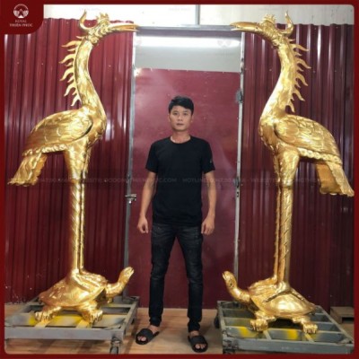Đôi hạc thờ cúng cao 2m2 dát vàng 