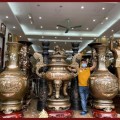 Lọ lộc bình phong thủy tai voi cao 1m8 đồng đỏ khảm tam khí
