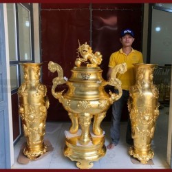  Đỉnh mao rồng 1m4 và đôi lọ lộc bình song long chầu nguyệt cao 1m27 