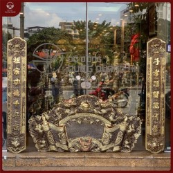 Cuốn thư câu đối đồng vàng giả cổ mẫu đồng rồng nổi 1m55