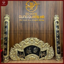 Cuốn thư câu đối uống nước nhớ nguồn bằng đồng vàng 1m55