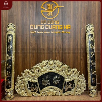 Cuốn thư câu đối uống nước nhớ nguồn bằng đồng vàng 1m55