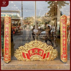 Cuốn thư câu đối Đức Lưu Quang mạ vàng