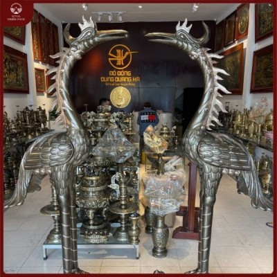 Hạc thờ đồng đỏ cạo màu 2m2 