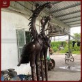 Hạc ngậm sen cỡ lớn đồng đỏ làm màu giả cao 2m2