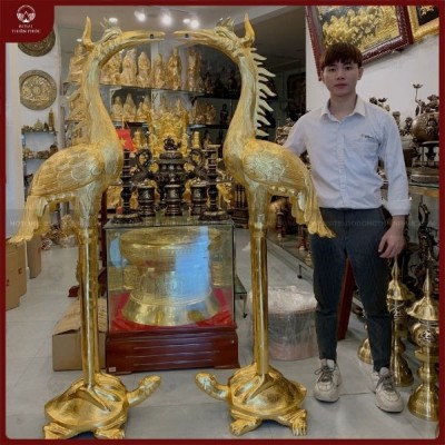 Hạc thờ cỡ lớn đồng vàng catut dát vàng 9999 cao 1m7