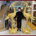 Hạc thờ đồng đỏ thếp vàng 9999 cỡ lớn 2m02