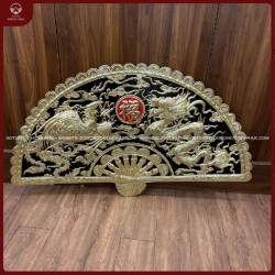 Quạt chầu long phụng nền đen 1m2x 70cm