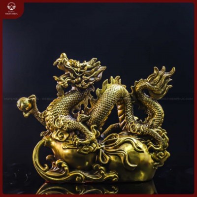 Tượng rồng hồ lô đồng vàng cao 42cm - ngang 52cm - sâu 25cm