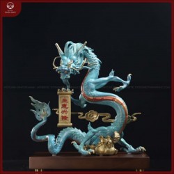 Tượng rồng xanh đồng vàng Cung Hỷ Phát Tài