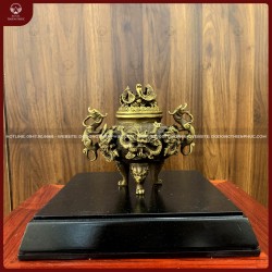 Lư xông trầm rồng bằng đồng vàng hun cao 15cm
