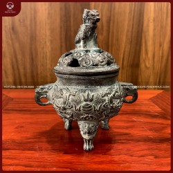 Lư đốt trầm nắp nghê bằng đồng hun xanh giả cổ
