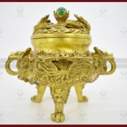 Lư xông trầm bằng đồng vàng đính ngọc