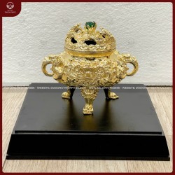 Lư xông trầm nắp rồng ngậm ngọc mạ vàng 24k