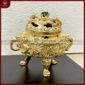Lư xông trầm nắp rồng ngậm ngọc mạ vàng 24k