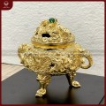 Lư xông trầm nắp rồng ngậm ngọc mạ vàng 24k