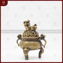 Lư xông trầm hoa cúc bằng đồng hun giả cổ cao 18cm