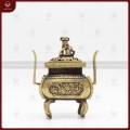 Lư đốt trầm bằng đồng vàng hun giả cổ cao 19cm