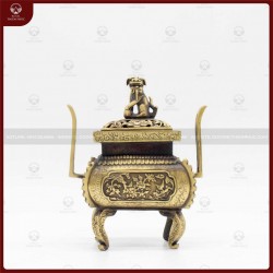 Lư đốt trầm bằng đồng vàng hun giả cổ cao 19cm