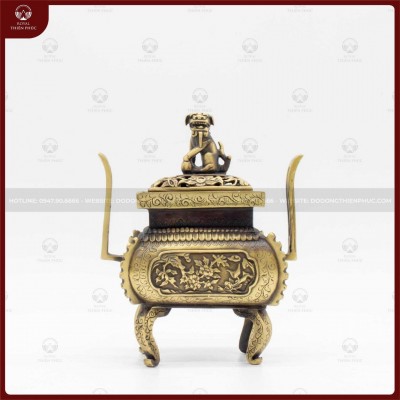 Lư đốt trầm bằng đồng vàng hun giả cổ cao 19cm