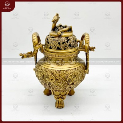 Lư đốt trầm tạo hình rồng cuộn cao 24cm
