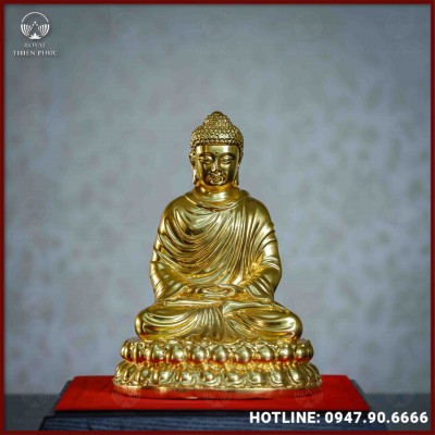 Tượng Phật Thích Ca đồng vàng dát vàng cao 20cm