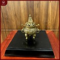 Lư xông trầm bằng đồng Phúc Lộc Thọ nắp Quan Âm cao 15cm
