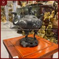 Lư đốt trầm hương thân hạc nắp nghê 25cm đồng vàng giả cổ