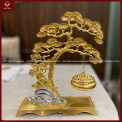 Lư xông trầm cây tùng dát vàng và bạc
