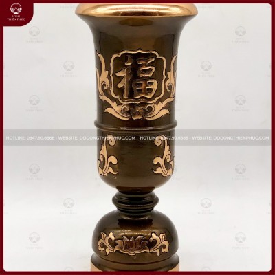 Ống đựng hương chữ Phúc bằng đồng đỏ cạo màu