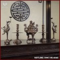 Bộ ngũ sự đồng đỏ khảm ngũ sắc chạm sòi cao 50cm