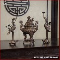 Bộ tam sự hạc đồng đỏ khảm ngũ sắc chạm sòi 50cm