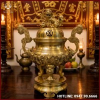 Đỉnh đồng chạm rồng bằng đồng catut cao 62 cm