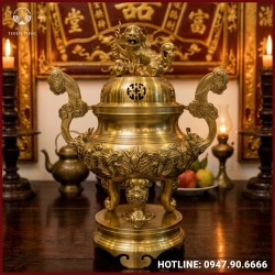Đỉnh đồng chạm rồng bằng đồng catut cao 62 cm