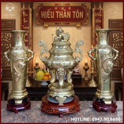 Đỉnh mao bằng đồng chạm hoa sòi catut
