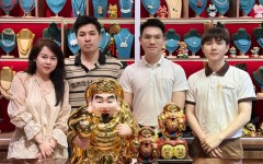Bàn giao tượng Thần Tài Mahakala cao 50cm - đồng đỏ mạ vàng tô diện cho khách quen Phú Thọ!