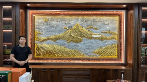 Đồ đồng Thiên Phúc lắp đặt tranh núi vàng mây bạc bằng đồng tại Thái Nguyên