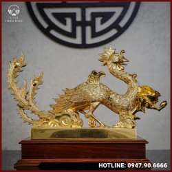 Phượng hoàng đồng đỏ dát vàng cao 30cm dài 51cm nặng 17kg