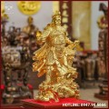 Tượng Quan Vân Trường đứng bệ tùng dát vàng cao 63cm
